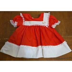 Cutest One Red White Lace Bib Dress Size 9 Months 1980s Vintage USA